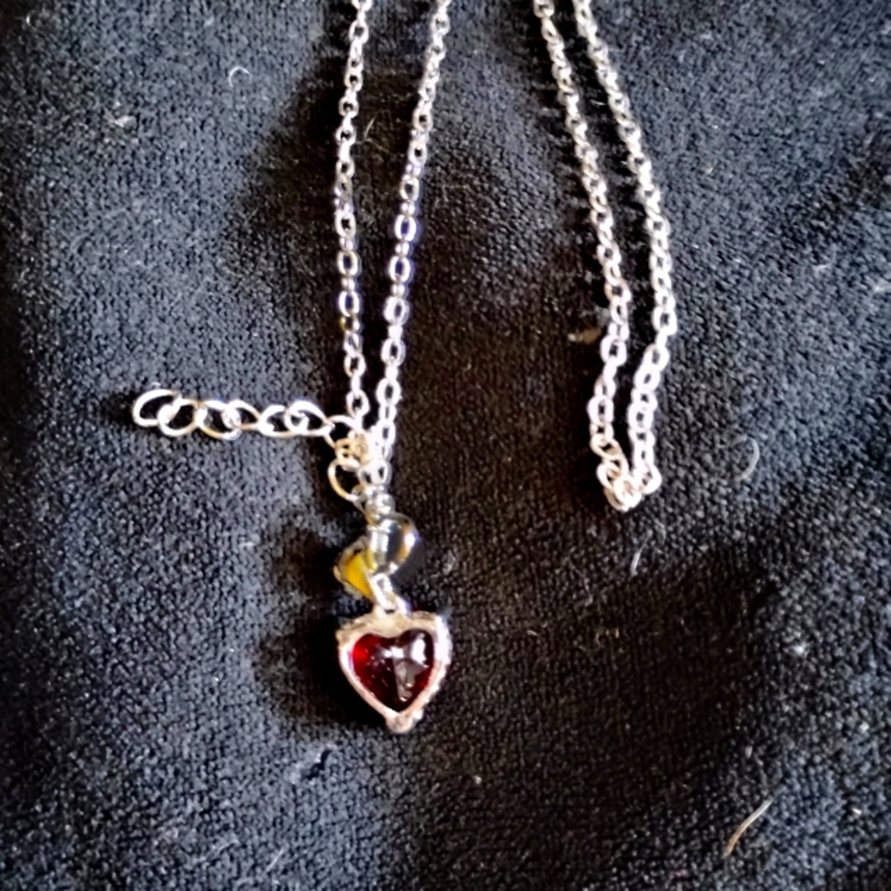 Elegant Silver Heart Necklace with Red Accent